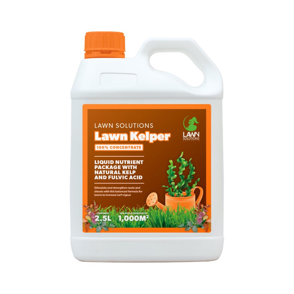 Lawn Kelper 2.5L concentrated kelp-based lawn nutrient package to strengthen roots, improve vigour, and maintain rich green colour.