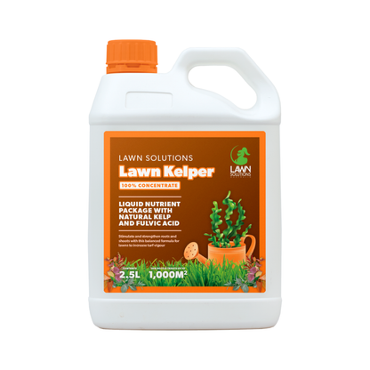 Lawn Kelper 2.5L concentrated kelp-based lawn nutrient package to strengthen roots, improve vigour, and maintain rich green colour.